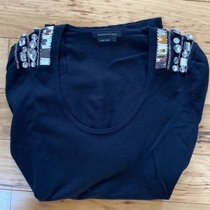 Black BCBGMaxAzria Bling Bejeweled Shoulder Sweater
